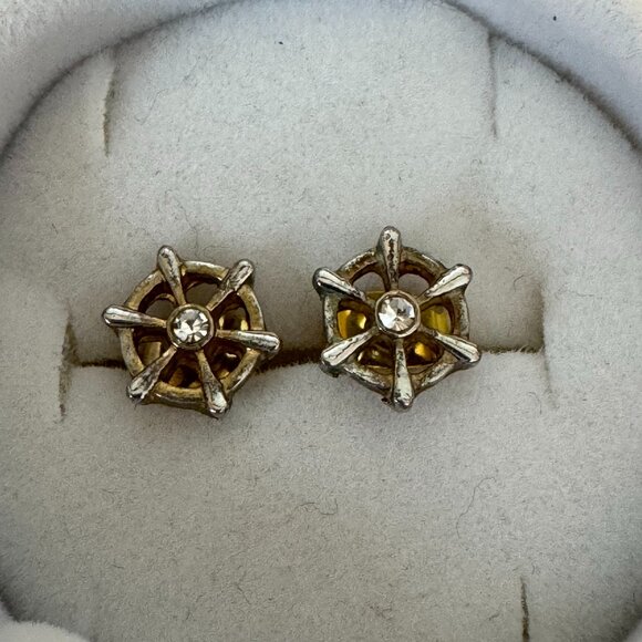Vintage nautical stud earrings - helm with crystal - Picture 1 of 2